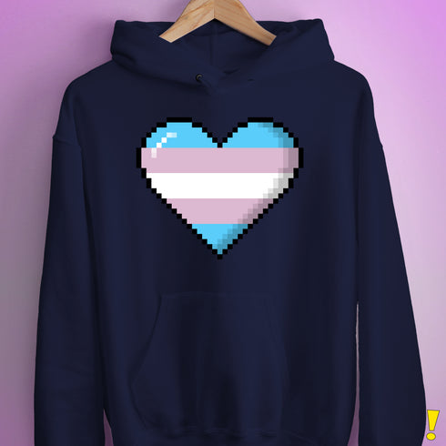 Transgender Pride 8-Bit Pixel Heart Hoodie - Navy